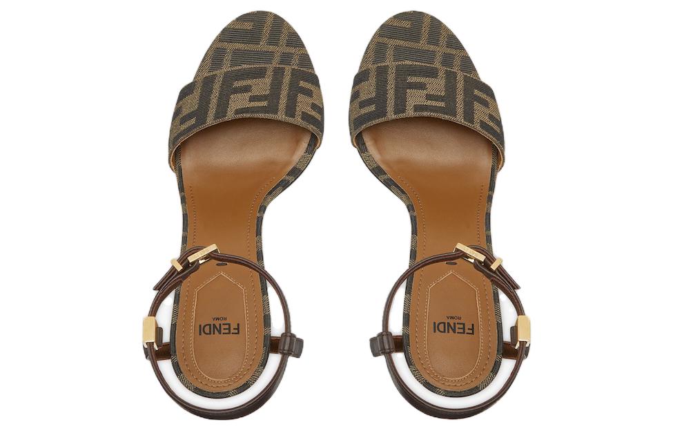 Lookbook (W) Fendi Delfina Sandale à Talon Haut en Cuir Ouverte ''Marron'' 8X8442AJZFF1D1C