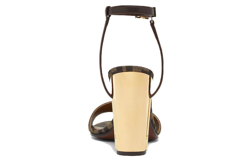 Shop (W) Fendi Delfina Sandale à Talon Haut en Cuir Ouverte ''Marron'' 8X8442AJZFF1D1C