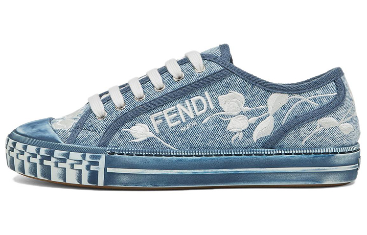 (W) Fendi Domino Low 'Embroidered Floral Denim'