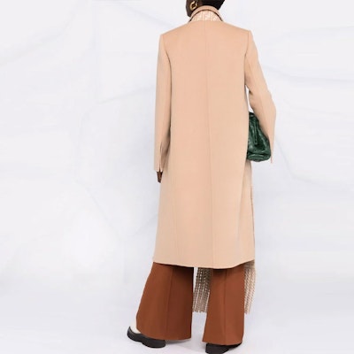 (W) FENDI Mantel Double-Breasted dengan Detail Rumbai Beige FF8814A5HDF1BW7 Shop (W) FENDI Mantel Double-Breasted dengan Detail Rumbai Beige FF8814A5HDF1BW7