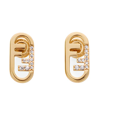 (Women) FENDI Double F Logo Gold Earrings for Women. FENY258YGOL
