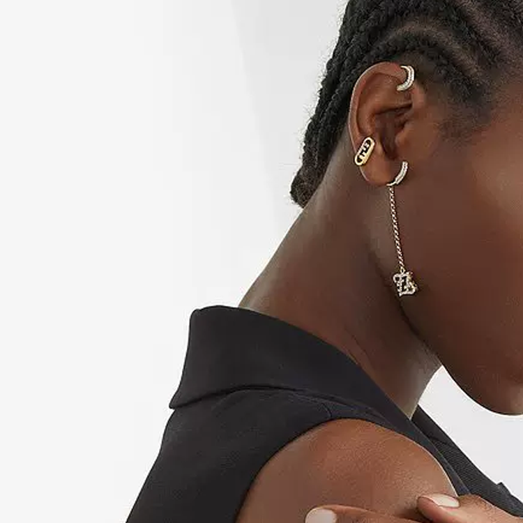 (Women) FENDI Double F Logo Gold Earrings for Women. FENY258YGOL 圖 3