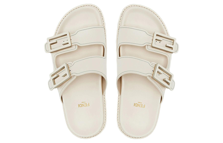 Shop (W) 펜디 더블 스트랩 플랫 샌들 (화이트) 8X8326PPHF1G70