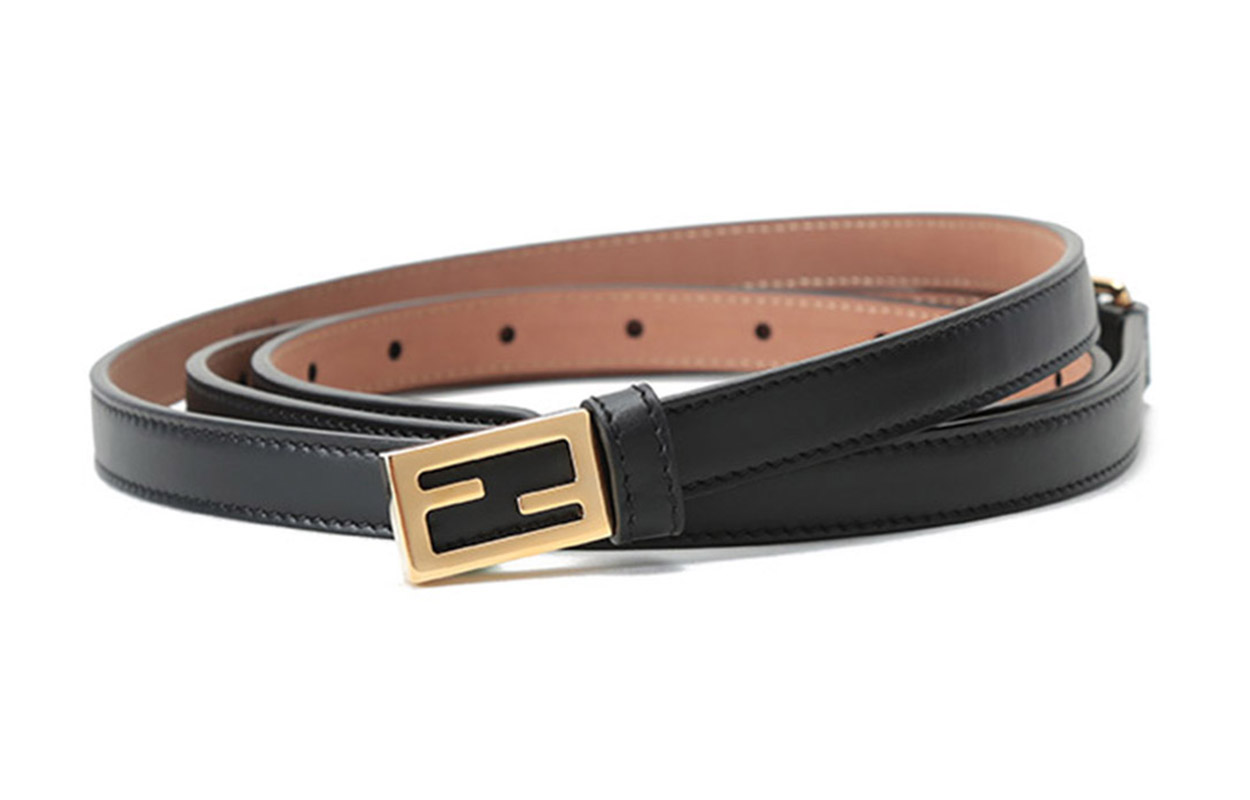 (Women) FENDI Double Wrap Leather Belt Black 1.5cm 8C0637-AAIW-F0KUR