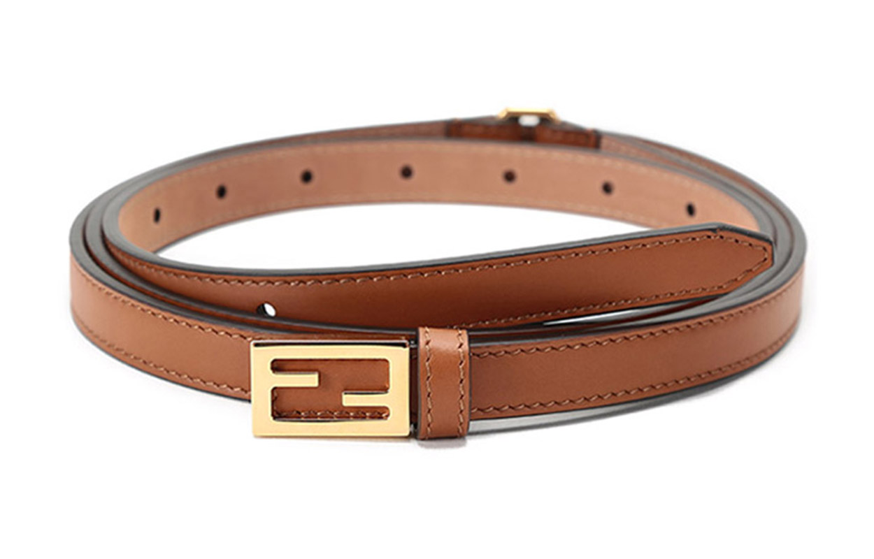 (Women) FENDI Double Wrap Leather Belt with Buckle in Brown, 1.5cm Width. 8C0637-AAIW-F0QVK