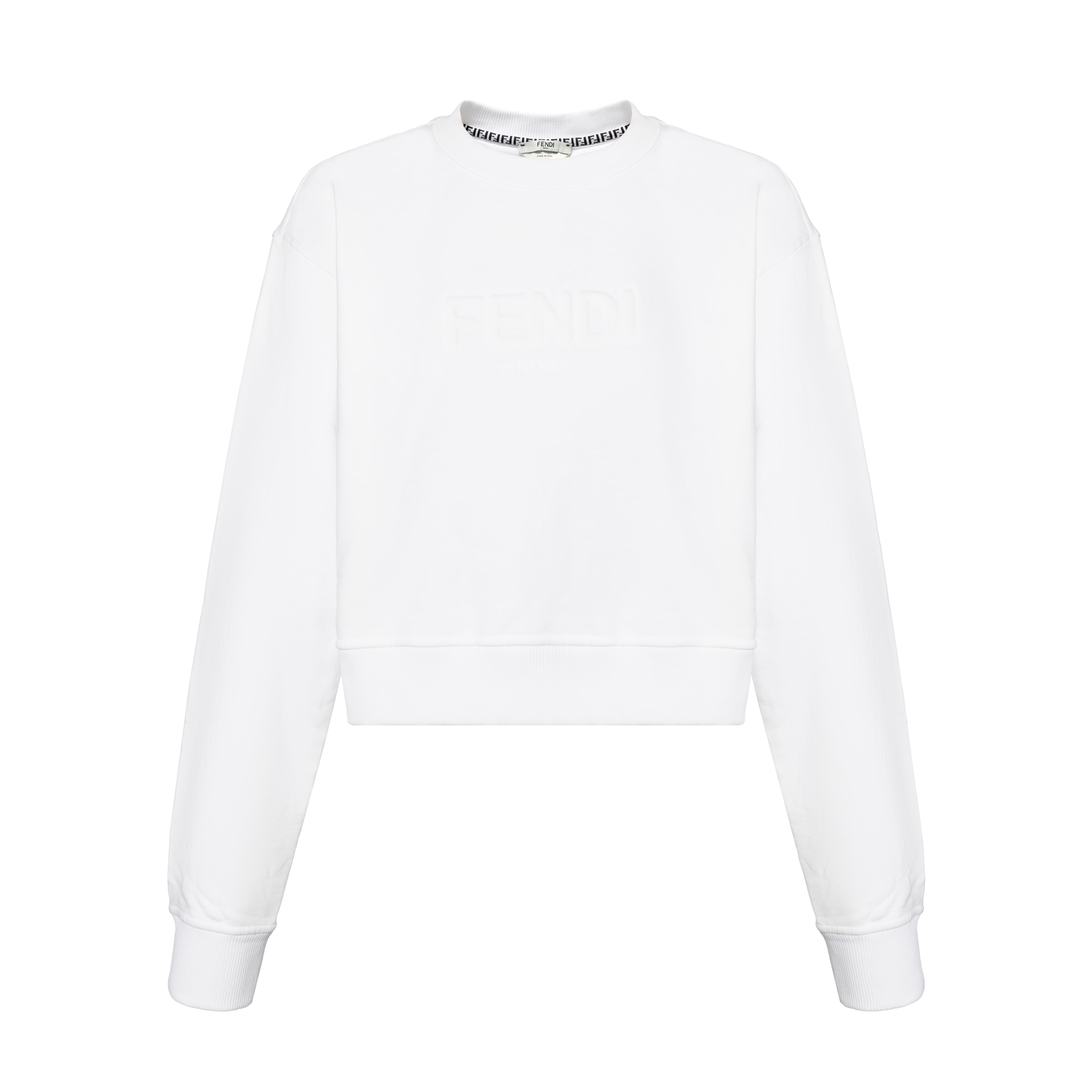 (Women) FENDI Embossed Logo Crewneck Long Sleeve Sweatshirt White. FS7427AHLTF0ZNM