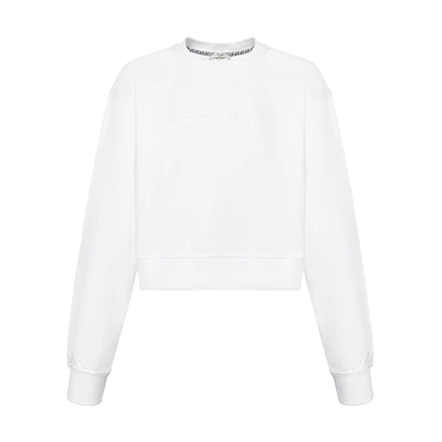 (Women) FENDI Embossed Logo Crewneck Long Sleeve Sweatshirt White. FS7427AHLTF0ZNM