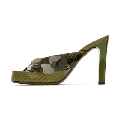 (W) Fendi Embroidered Sequin High Heel Sandal 'Green'