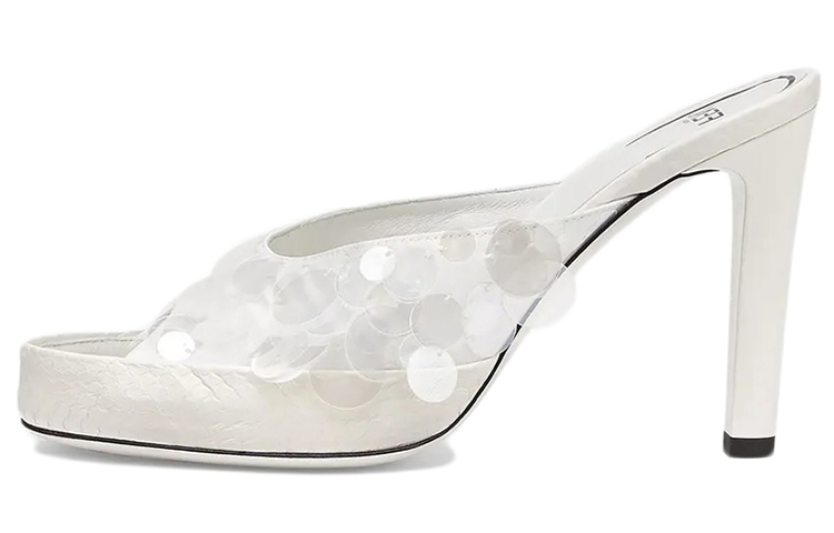 (W) Fendi Embroidered Sequin High Heel Sandals 'White'
