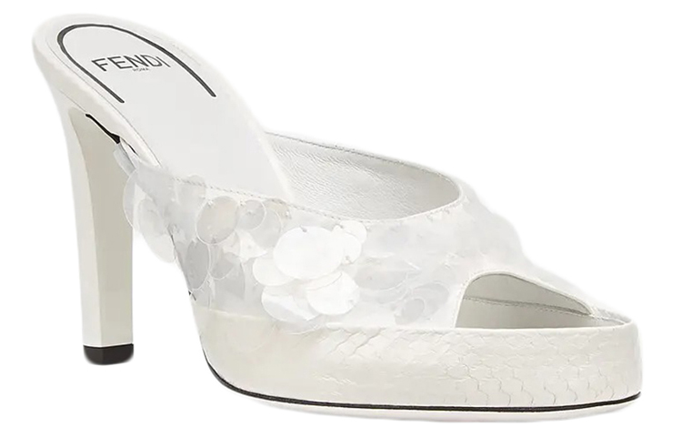 (W) Fendi Embroidered Sequin High Heel Sandals 'White' 圖 2