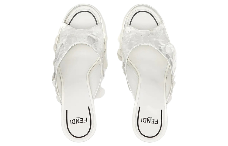 (W) Fendi Embroidered Sequin High Heel Sandals 'White' 圖 3
