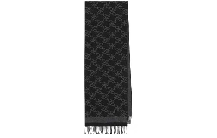 (Women) FENDI F-Logo Knit Tassel Scarf Black Grey Warm Winter Accessory. FXT324 AHRF F0QA1