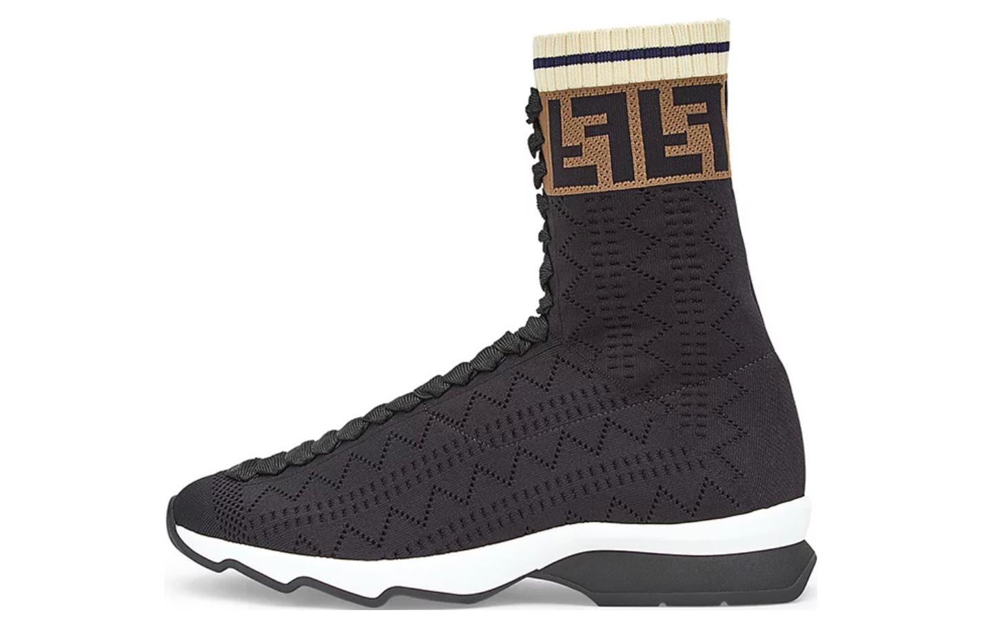 (W) Fendi Fabric 'Black Fashion Sneaker Boots'