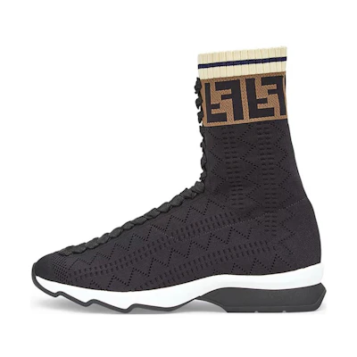 (W) Fendi Fabric 'Black Fashion Sneaker Boots'