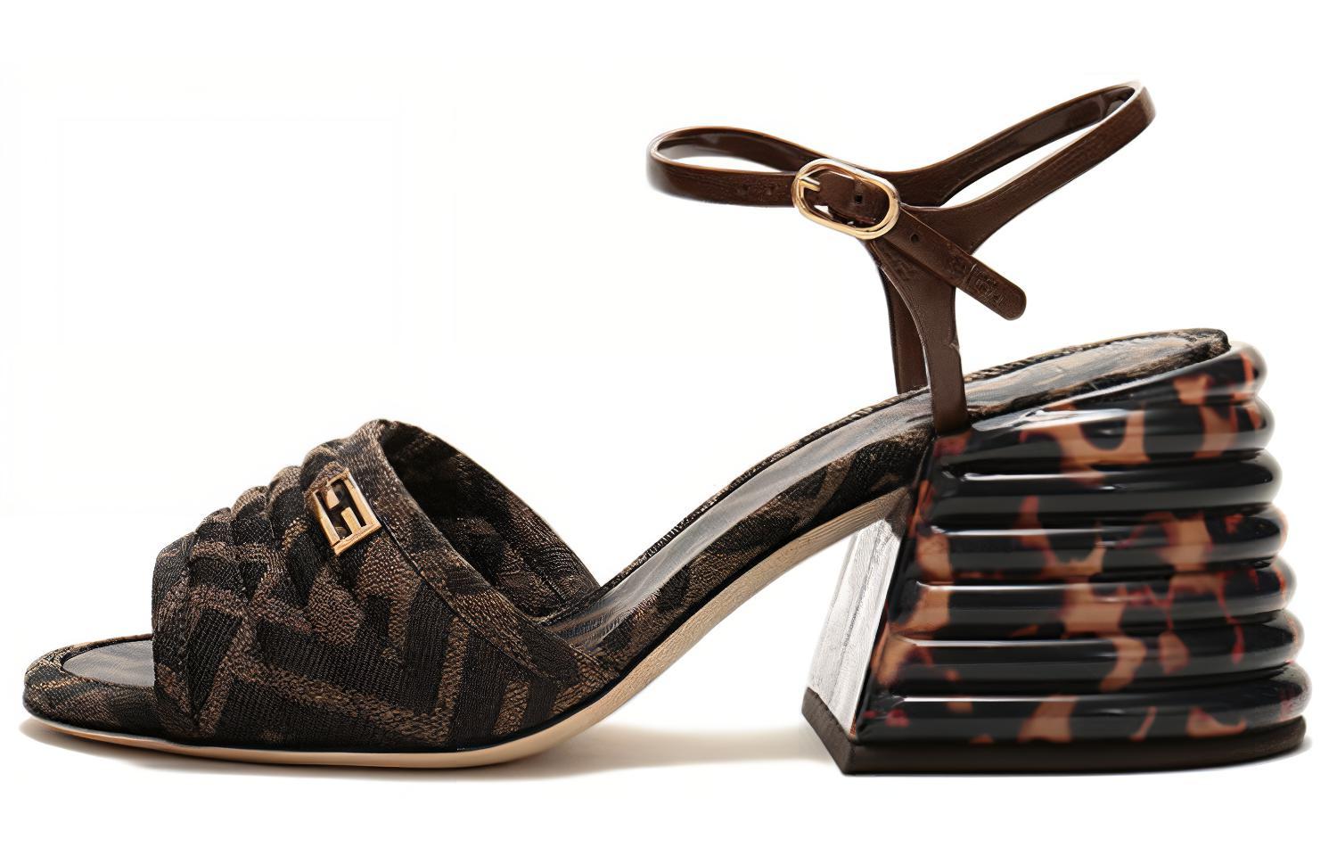 (W) Fendi Fabric High-Heel Fashion Sandals 'Brown Black'