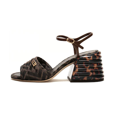(W) Fendi Fabric High-Heel Fashion Sandals 'Brown Black'