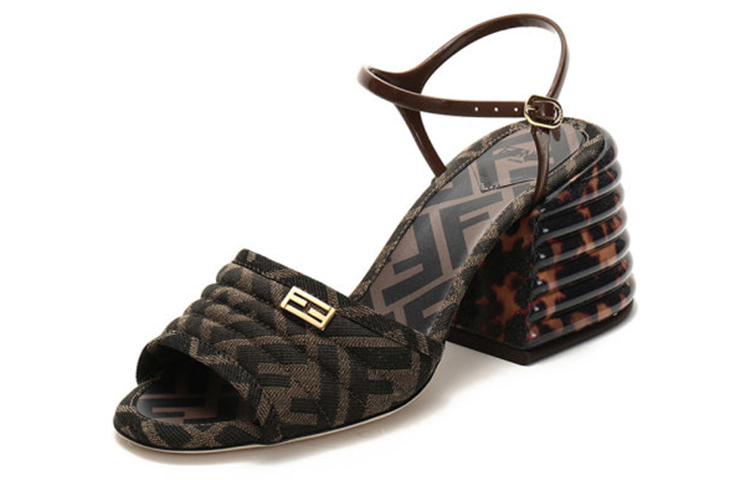 (W) Fendi Fabric High-Heel Fashion Sandals 'Brown Black' 圖 2