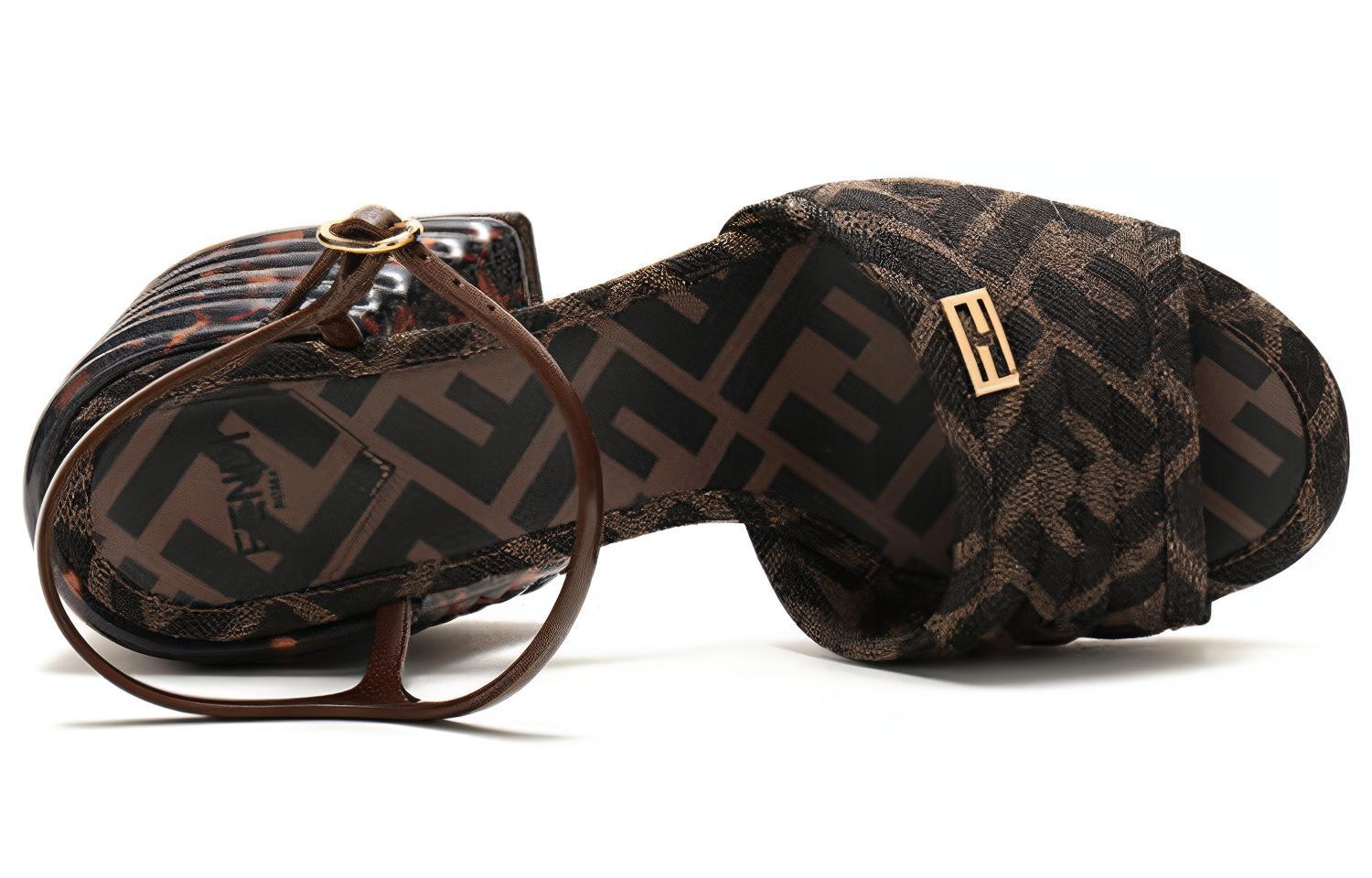 (W) Fendi Fabric High-Heel Fashion Sandals 'Brown Black' 圖 3