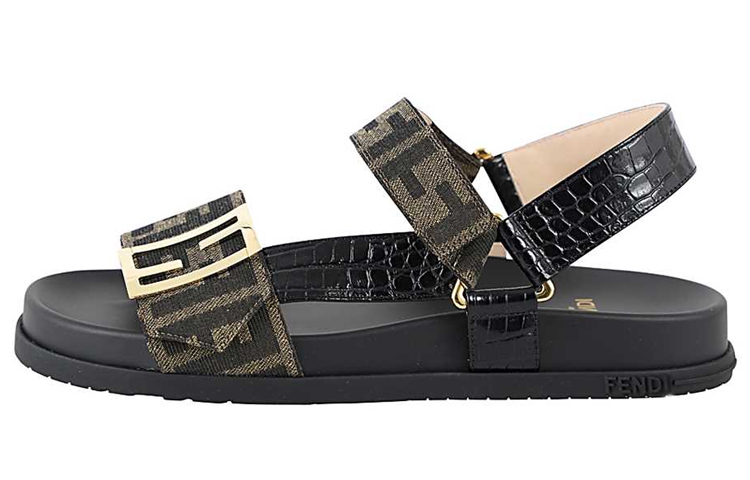 (Women) Fendi Fabric Velcro Fashion Sandals 'Black Brown' 8X8039ABOEF0VAV