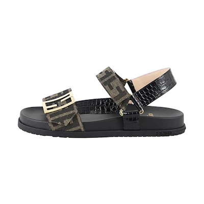 (W) Fendi Fabric Velcro Fashion Sandals 'Black Brown'