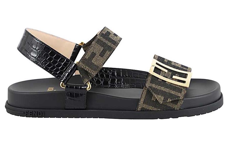 Order (W) Sandal Fesyen Velcro Kain Fendi 'Hitam Coklat' 8X8039ABOEF0VAV