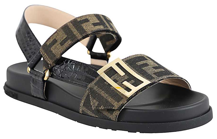 Lookbook (W) Sandal Fesyen Velcro Kain Fendi 'Hitam Coklat' 8X8039ABOEF0VAV