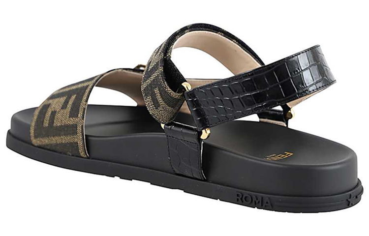Shop (W) Sandal Fesyen Velcro Kain Fendi 'Hitam Coklat' 8X8039ABOEF0VAV