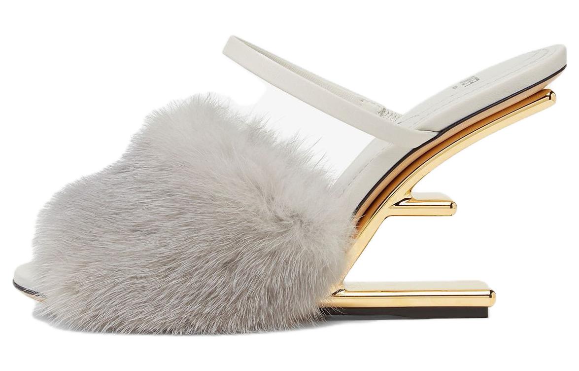 (W) Fendi Fashion Mink Fur Slides 'Grey'