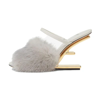 (W) Fendi Fashion Mink Fur Slides 'Grey'