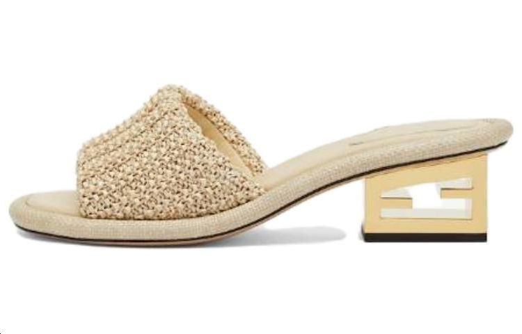 (W) Fendi Fashion Thick-Heeled Slide 'Beige'