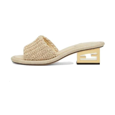 (W) Fendi Fashion Thick-Heeled Slide 'Beige'