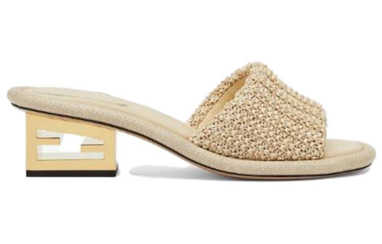 (W) Fendi Fashion Thick-Heeled Slide 'Beige' 圖 2