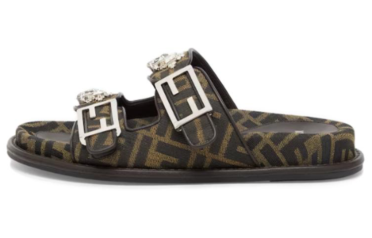 (W) Fendi Feel Leather Round Toe Slide Sandal 0.5cm 'Brown'