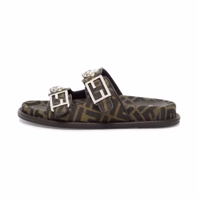 (W) Fendi Feel Leather Round Toe Slide Sandal 0.5cm 'Brown'