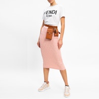 (W) FENDI FF Logo Cetak Kemeja-T Leher Bulat Lengan Pendek Putih FS7254AC6BF0ZNM Lookbook (W) FENDI FF Logo Cetak Kemeja-T Leher Bulat Lengan Pendek Putih FS7254AC6BF0ZNM