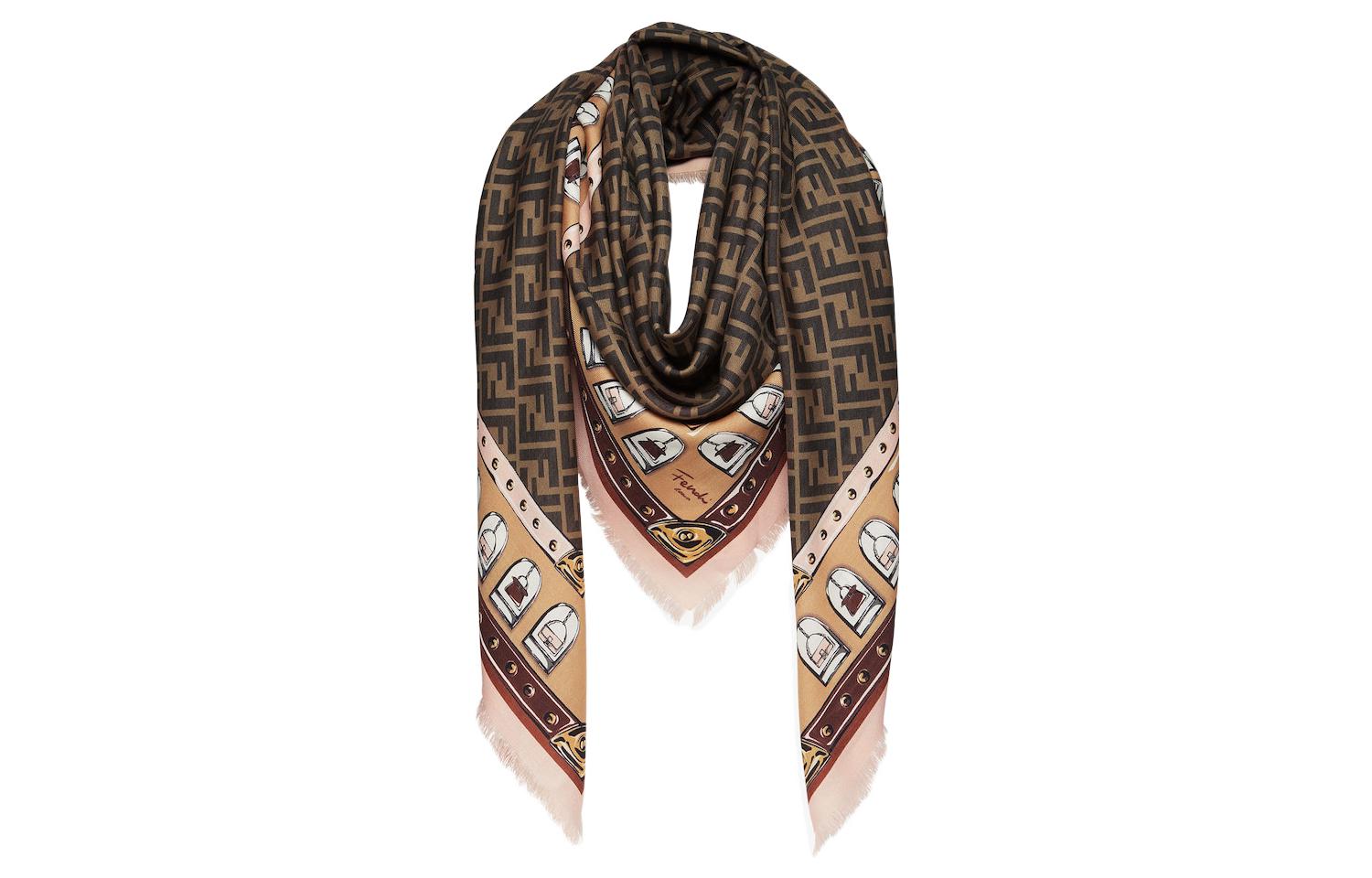 Order (W) Selendang Wanita Coklat FENDI Motif Logo FF. FXT069AQD7F1N3I