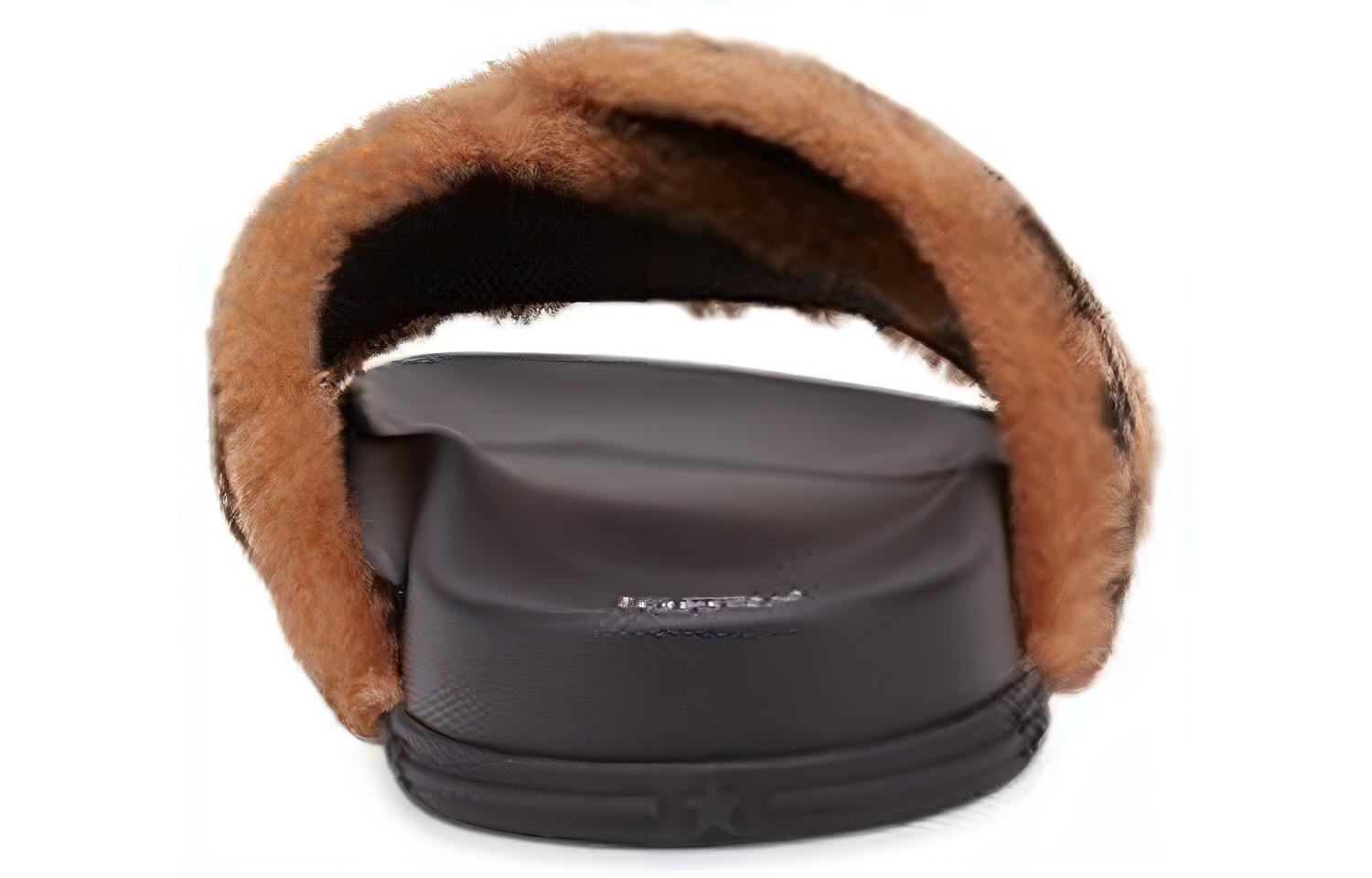 (W) Fendi FF Pattern Furry Sandals 'Brown Black' 圖 5