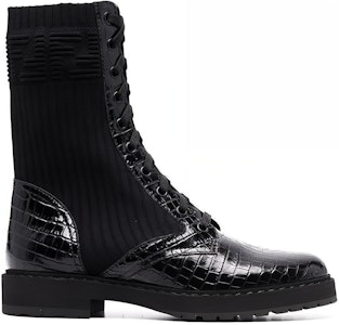 (W) Fendi FF Rockoko Sepatu Biker 'Black Croc' 8T6780-AHHA-F0ABB Order (W) Fendi FF Rockoko Sepatu Biker 'Black Croc' 8T6780-AHHA-F0ABB