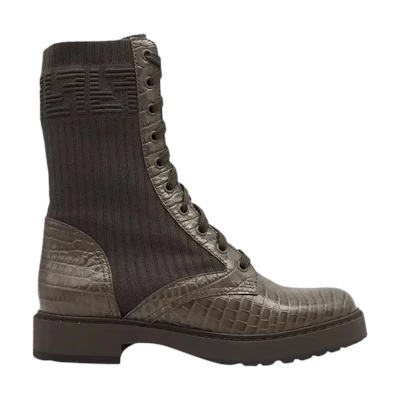 (W) Fendi FF Rockoko Biker Boot 'Brown Croc'