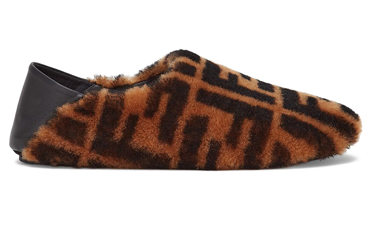 (W) Fendi FF Sheepskin Slippers 'Brown'