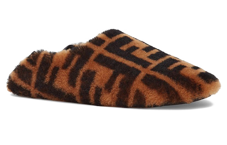 (W) Fendi FF Sheepskin Slippers 'Brown' 圖 3