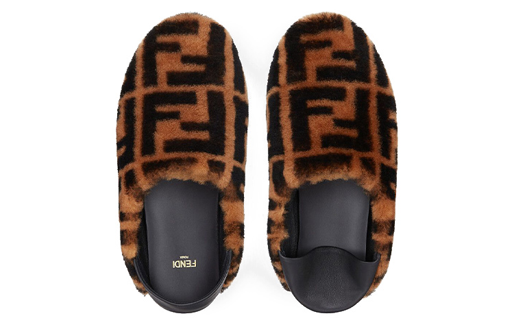 (W) Fendi FF Sheepskin Slippers 'Brown' 圖 4
