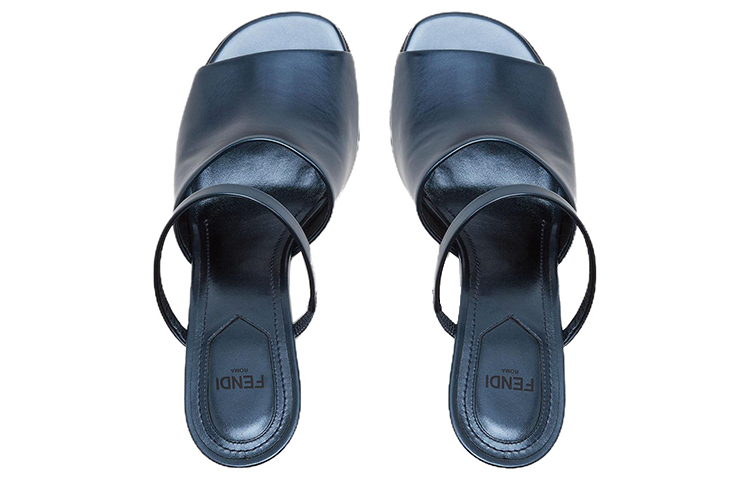 Shop (W) Fendi First ''Mule à Talon Haut en Cuir Bleu'' 8R8212AN80F1KE5