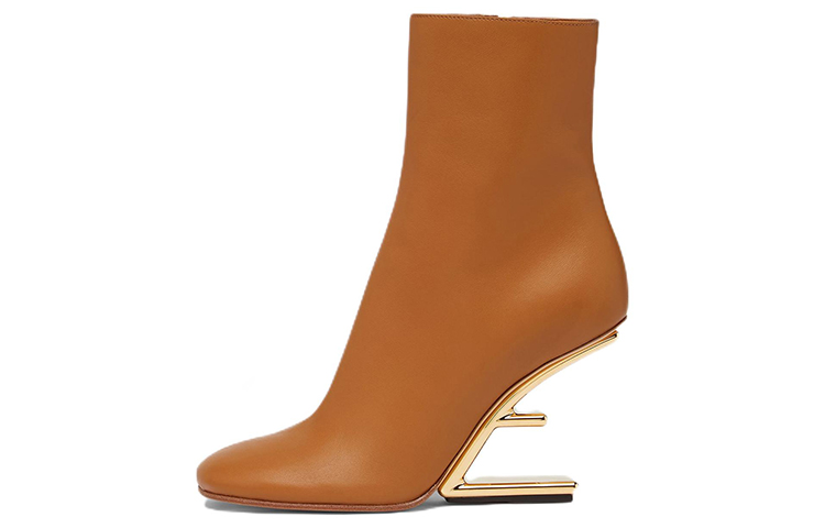 (W) Fendi First Boot 'Brown Leather Zip High Heel'