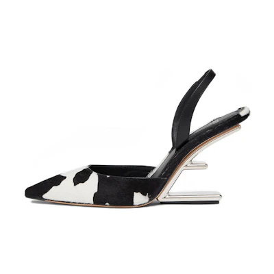(W) Fendi First High Heel Mules 'Dalmatian Pony Hair' Black White