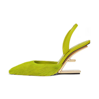 (W) Fendi First High Heel Mules 'Green Pony Hair'