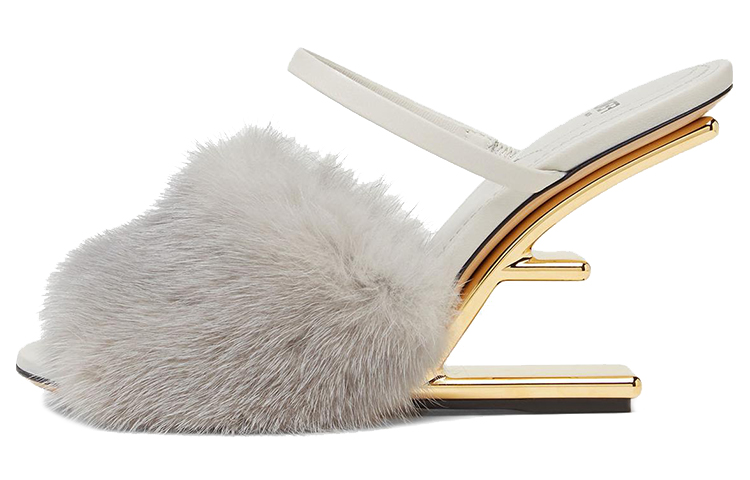 (W) Fendi First High Heel Sandals 'Grey Mink Fur'