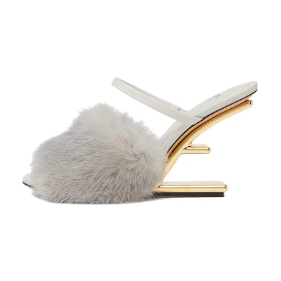 (W) Fendi First High Heel Sandals 'Grey Mink Fur'