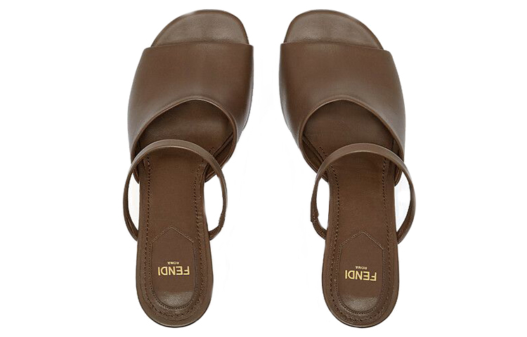 (W) Fendi First Leather Elegant High Heel Fashion Slide 'Brown' 圖 3
