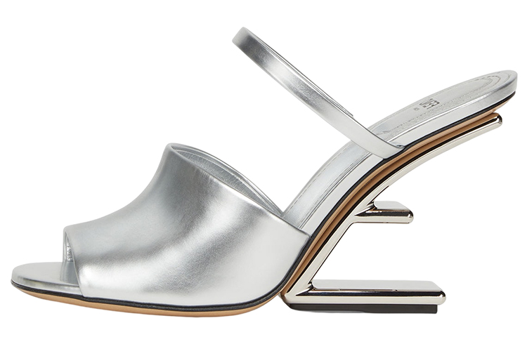 (W) Fendi First Leather High-Heel Lace-Up Fashion Sandal 'Silver'